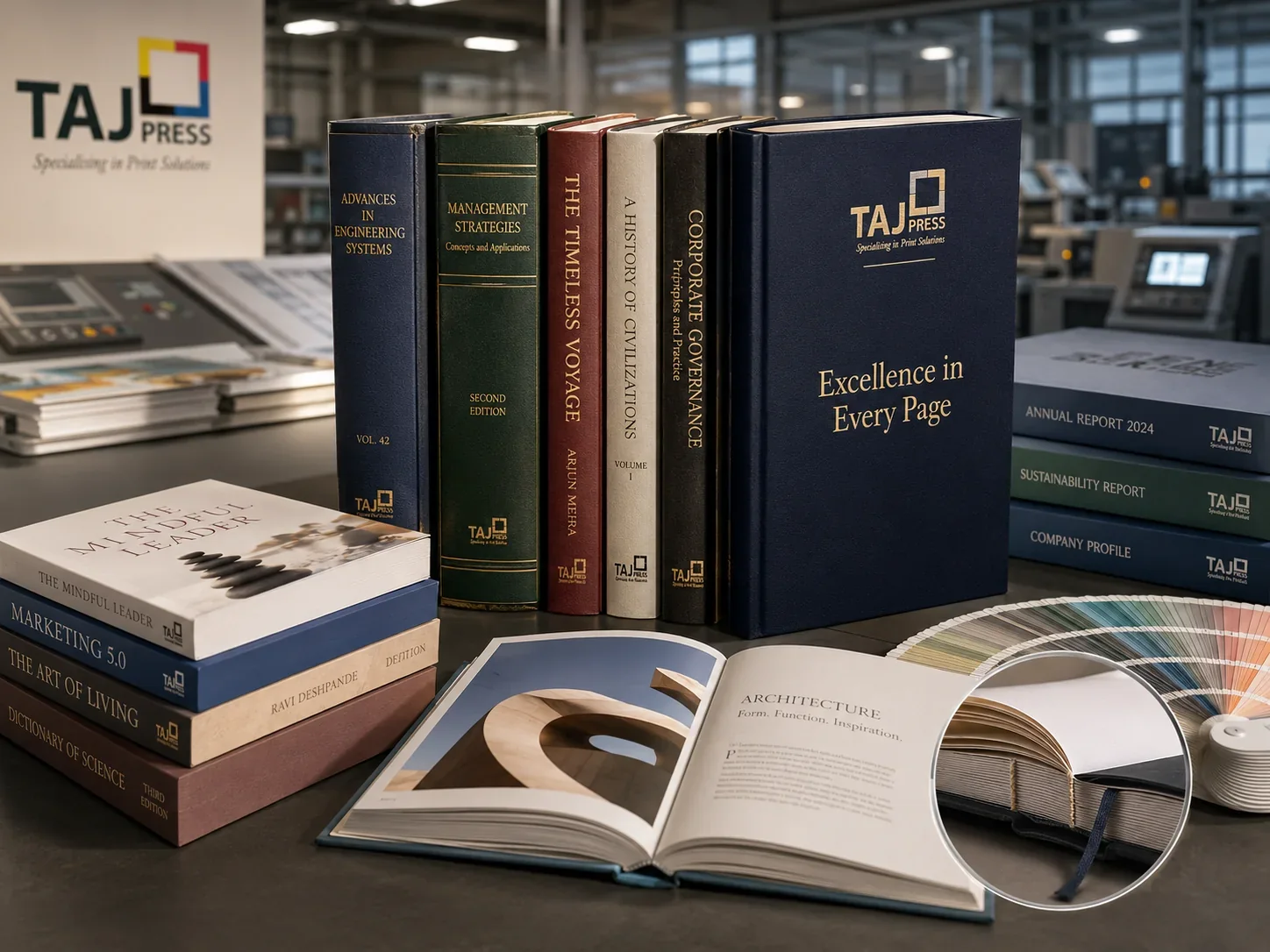 Hardcover books, printed publications and paper colour samples